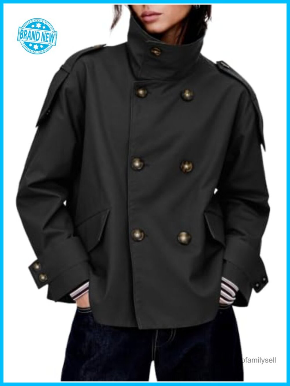 Oversized Double Breasted Cropped Trench Coat Casual Jacket